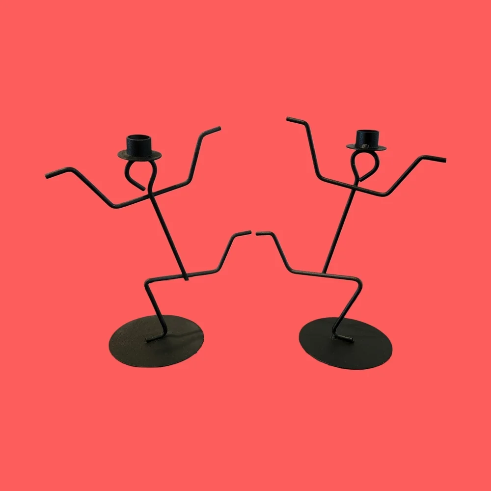 Pair of Vintage Postmodern Sculptural Stick‎ Figure Candlestick Holders